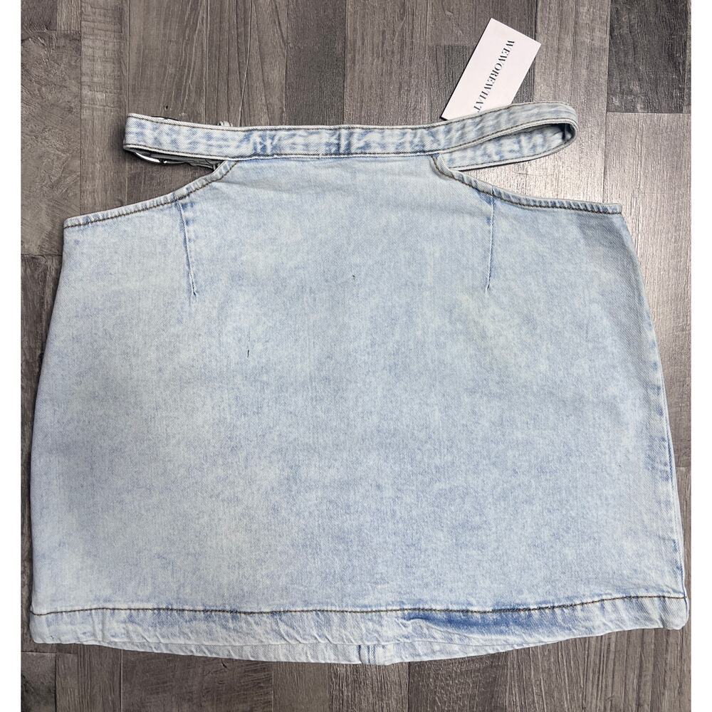 WeWoreWhat Denim Mini Skirt Women M Light Wash Belted Y2K Low Rise Bella Hadid
